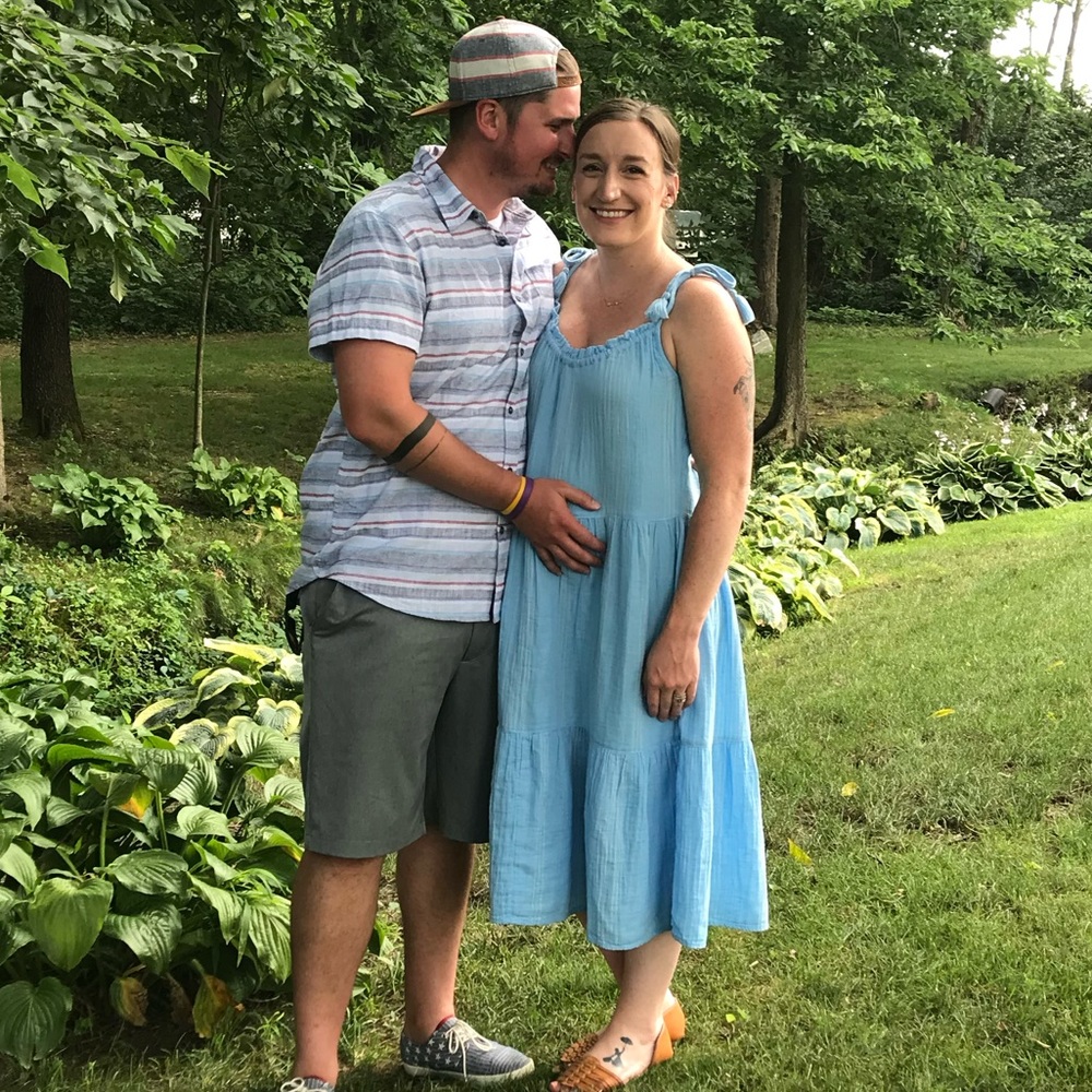 Blue cotton midi dress